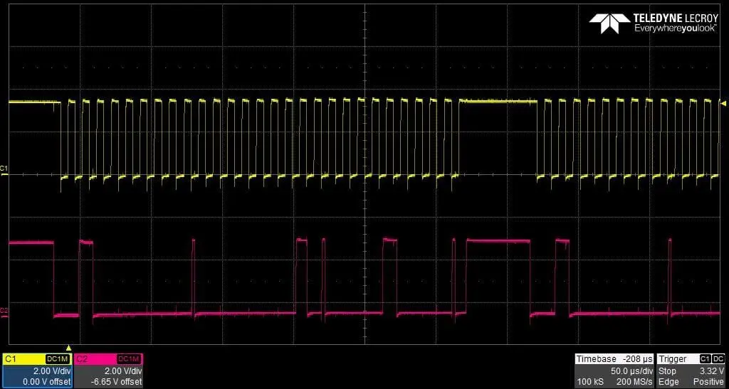 Image 13: SCL (yellow) / SDA (pink) signal integrity.