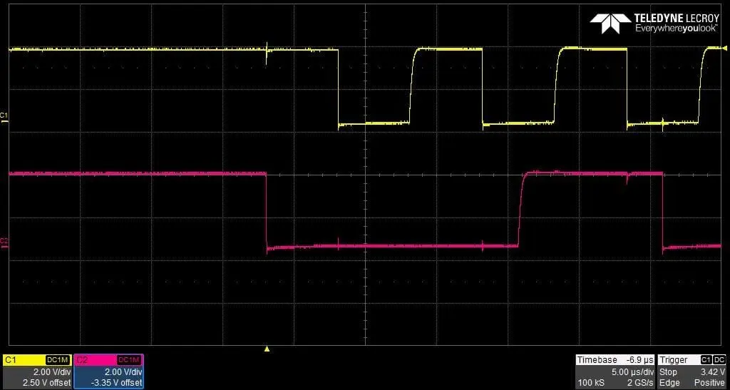 Image 14: SCL (yellow)/ SDA (pink) signal integrity.